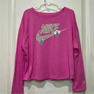Nike Pink Girls Size 6X Long Sleeve Tee with Sparkly Accents New With Tags!